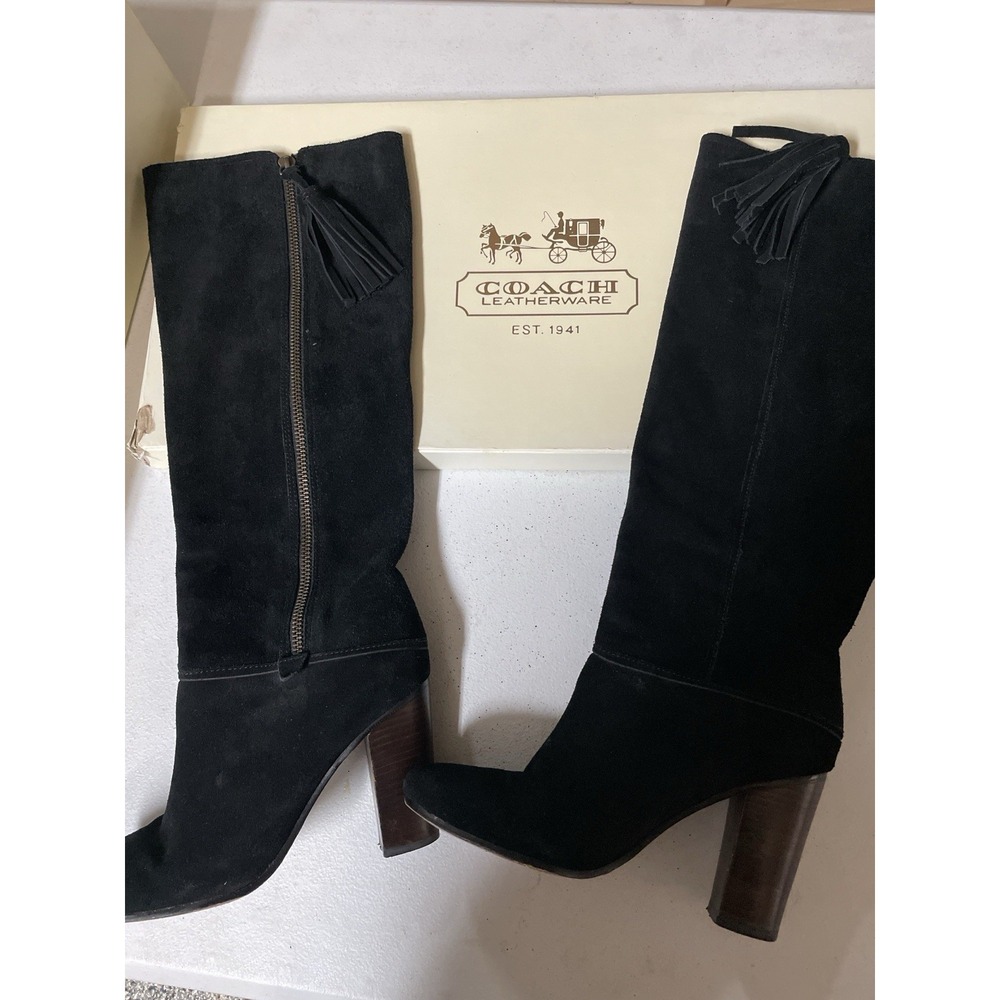 Coach Therese Suede Black Knee High Boots 8.5B w/ Box – Used Wear